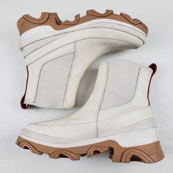 Sorel Brex Chelsea Ankle Boot Women 8.5 White Leather Waterproof Chunky Lug Sole - Picture 9 of 15